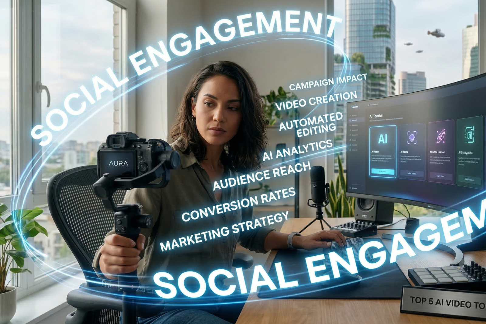 Collage of the best AI video generators in 2026 including Sora, Veo, and HeyGen