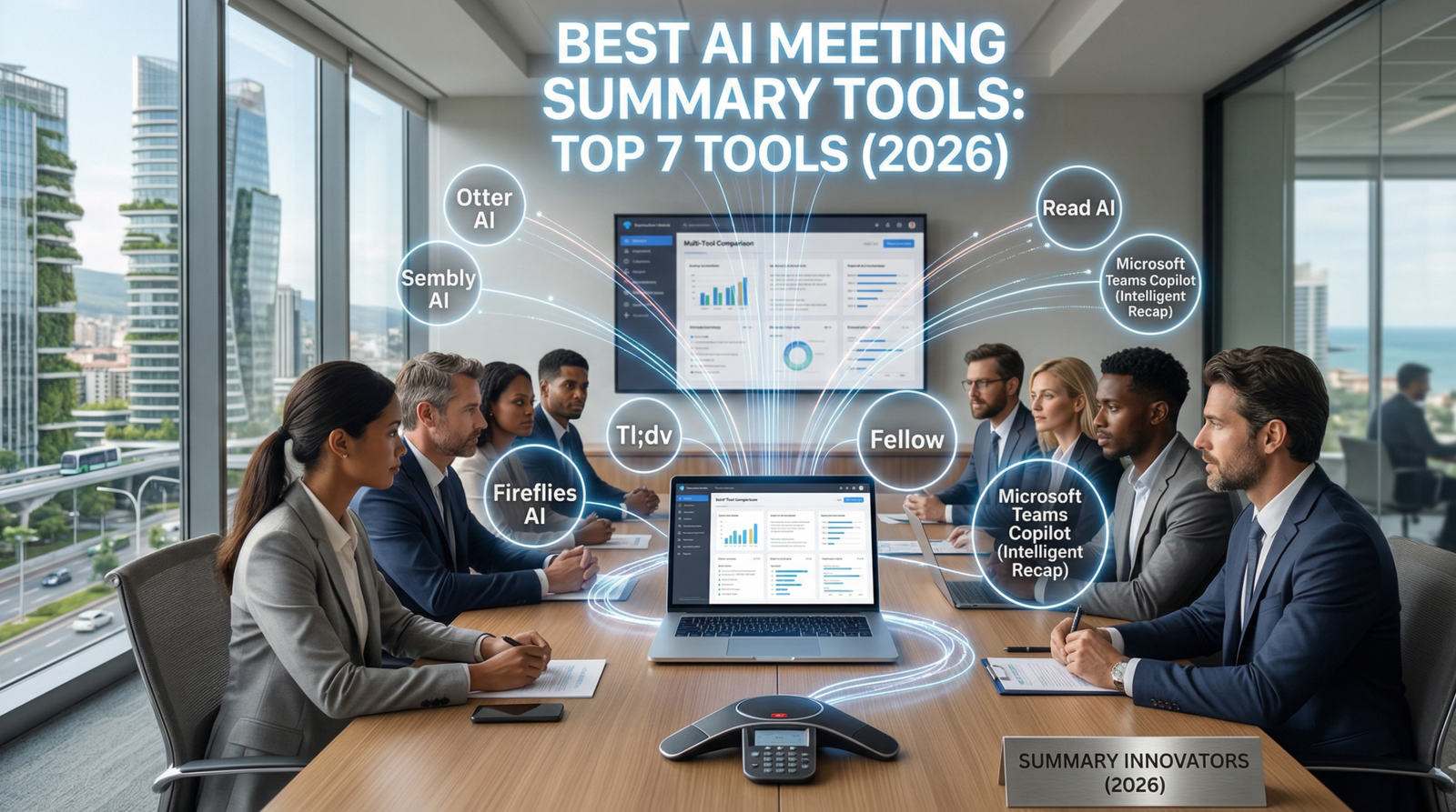 Top 7 Best AI Meeting Summary Tools - Otter AI, Fireflies AI, TL;DV, Read AI, Microsoft Teams Copilot (Intelligent Recap), Sembly AI, Fellow